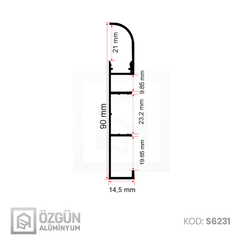 Alüminyum Altı Oval Ledli Süpürgelik Profili